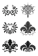 Elegant black and white floral damask design elements