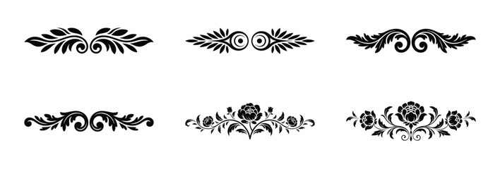 Six elegant black floral ornaments design elements