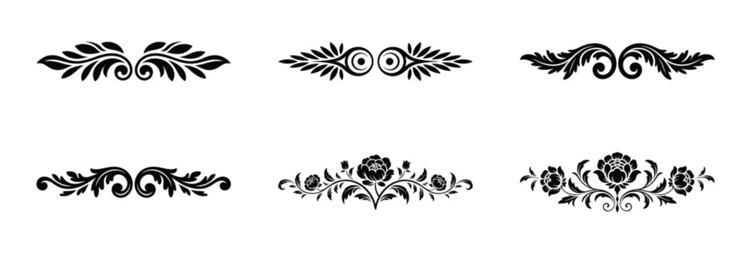 Six elegant black floral ornaments design elements