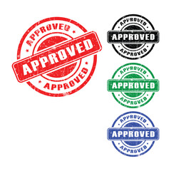 Approved Grunge Rubber Stamp Badge in Red, Black, Green, and Blue Isolated on Transparent Background