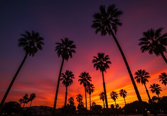Obraz premium Crimson Palms at Twilight AI Generated