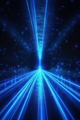 Obraz premium Futuristic glowing blue light beams converging in a dark space creating a tunnel effect with scattered bright particles