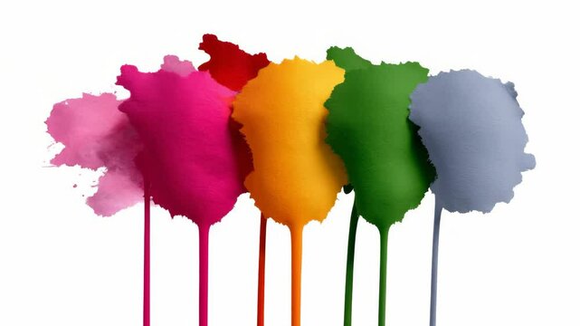 Colorful splatter of paint with a rainbow of colors. The splatter is on a white background