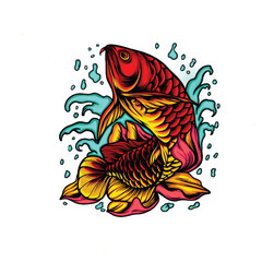 Red Asian Arowana Vector Illustration for Design and Print