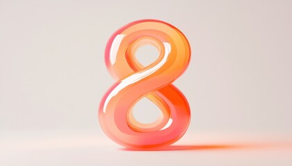 Dynamic orange number 8 abstract art display minimalist studio environment creative perspective