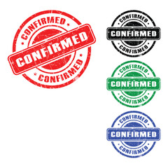 Confirmed Grunge Rubber Stamp Design in Multiple Colors on White Background