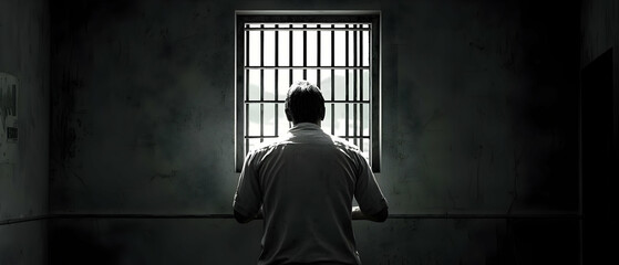 Obraz premium Prisoner Contemplating Through Bars