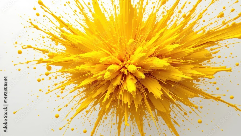 Wall mural vibrant yellow splash abstract explosion on white background creating dynamic visual energy