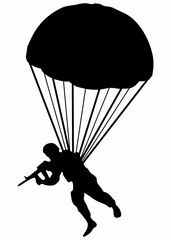 silhouette of a soldier parachuting with a parachute
