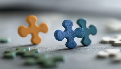 Puzzle pieces in focus creative workspace photography minimalist environment close-up view art concept