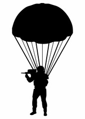 silhouette of a soldier parachuting with a parachute