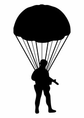 silhouette of a soldier parachuting with a parachute