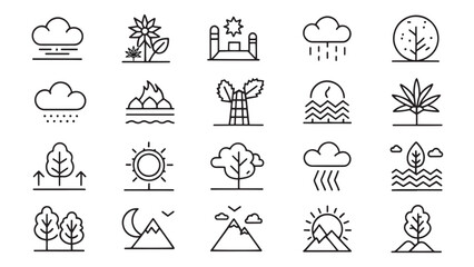 Nature icons depicting weather growth and landscape