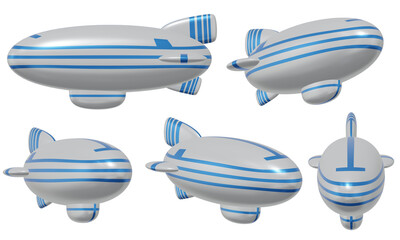 3D render of an airship from different angles. Air transport.