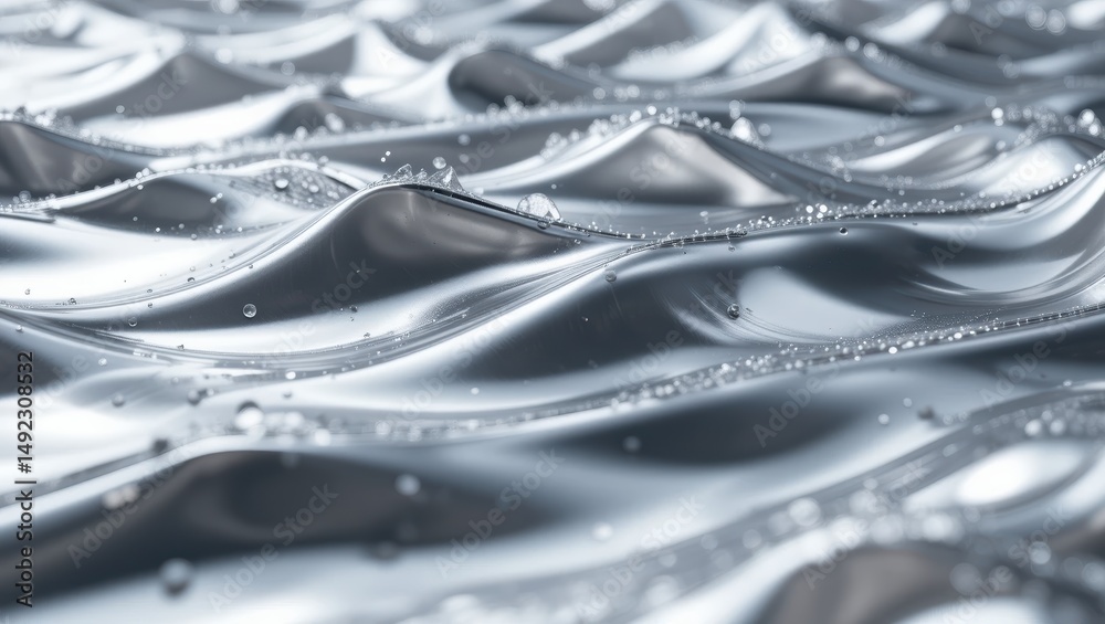 Wall mural abstract close-up of shiny water waves with beads of water creating a textured surface