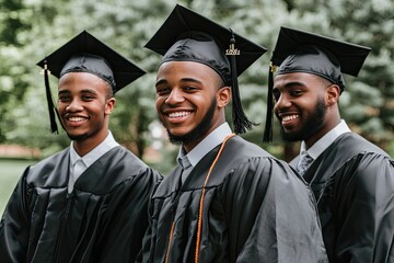 Fototapeta premium Three graduates beaming with pride in their academic achievement.
