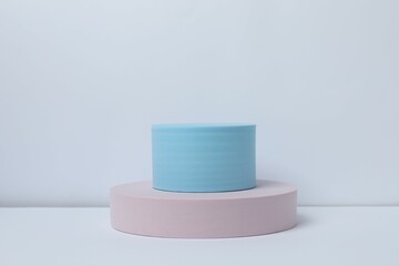 Podiums on a white background. Clean empty wall scene. Minimal mockup or abstract product display presentation, Stage showcase