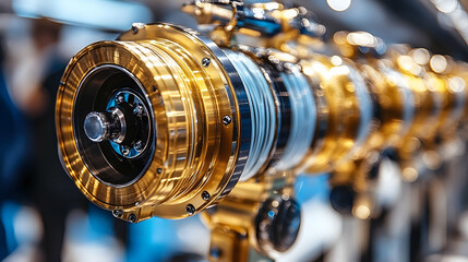 Obraz premium Close-up of intricate golden mechanical components in aligned arrangement