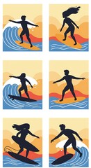 Sunset Surf Silhouettes AI Generated