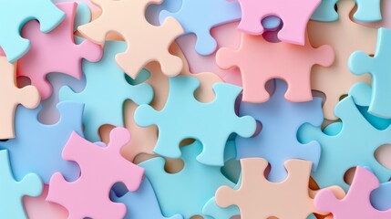 Abstract clean background featuring minimal puzzle shapes in soft pastel colors, symbolizing teamwork, strategy, and business collaboration.