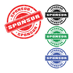 Sponsor stamp badge in red, black, green, and blue colors — isolated on transparent background