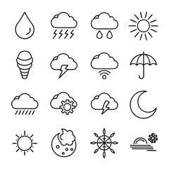 Weather forecast icons rain sun storms
