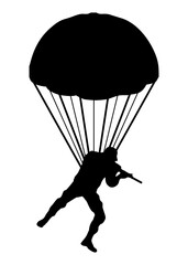 silhouette of a soldier parachuting with a parachute