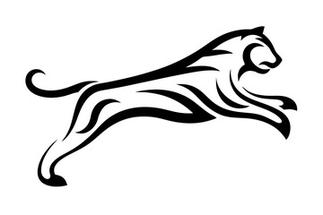 Abstract black and white leaping tiger design