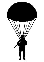 silhouette of a soldier parachuting with a parachute
