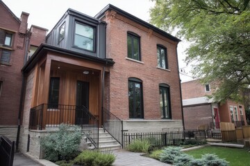A renovation project mixing modern updates and traditional design in a brick facade.