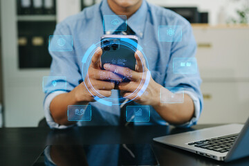 Man using chatbot in computer and tablet  smart intelligence Ai.Chat with AI Artificial Intelligence, developed by OpenAI generate.