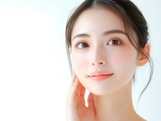 肌が美しい日本人の若い女性。美容広告デザインに最適な人物素材