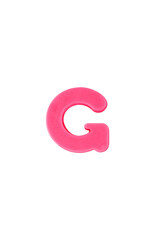 Colored clay shaped like the English letter G. Pink color