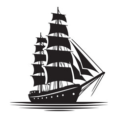 Majestic Sailing Ship at Sea Vector Silhouette Illustration Artwork
