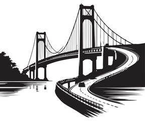 Impressive Suspension Bridge Silhouette Vector for Landmark Visuals and Design