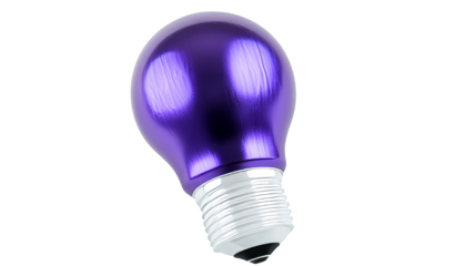 Vibrant purple lightbulb isolated on black, cut out transparent
