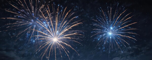 Naklejka premium Vibrant blue fireworks burst against a starlit night sky , pattern, background