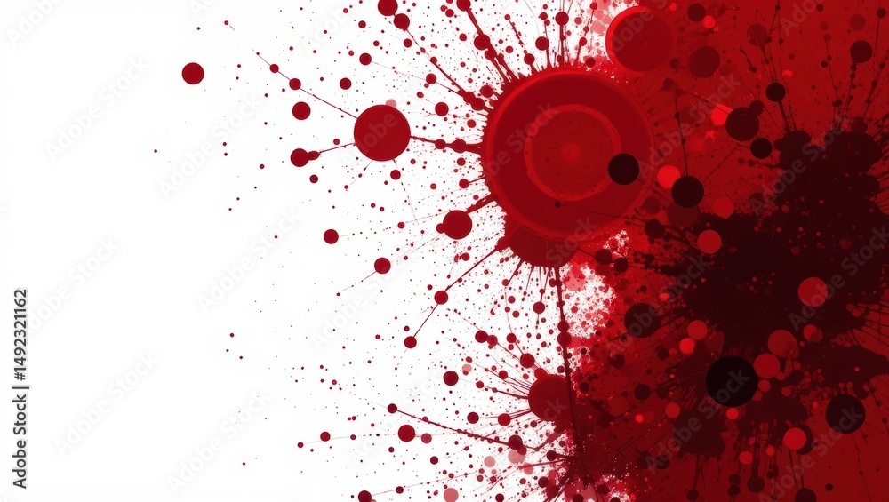 Canvas Prints dynamic red ink splatter with circular patterns on white background for creative designs