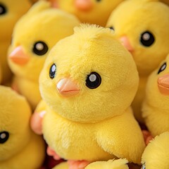 a pile of yellow bird plush toys