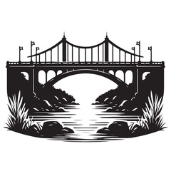 Illustration of bridge with river silhouette landscape architecture design