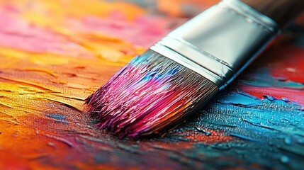 Fototapeta premium Vibrant paint brush stroke on textured canvas