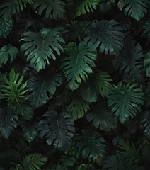 Luxurious black & deep green foliage, abstract, bold design  Exotic tropical leaves , texture, leaves, intense