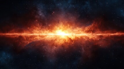 Fototapeta premium Brilliant Cosmic Explosion with Fiery Clouds Against a Starry Background in Deep Space