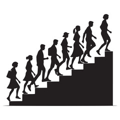 Silhouette People Climbing Stairs Success and Progress Vector Graphic