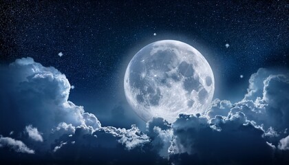Fototapeta premium beautiful dark night sky with clouds and fullmoon and stars