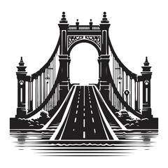 Magnificent Suspension Bridge Vector Illustration an Enduring Landmark of Engineering
