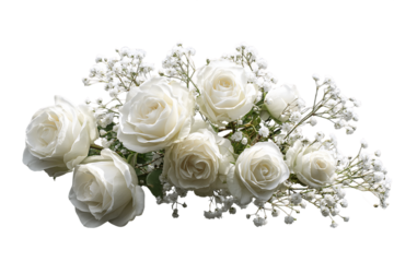 White Roses and Baby's Breath Floral Arrangement, PNG