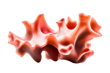 Coral abstract topography with thin white lines, cut out transparent
