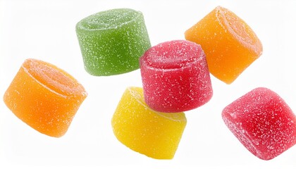falling gummy candy isolated on white background full depth of field