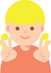 ピースをする笑顔の女性のイラスト